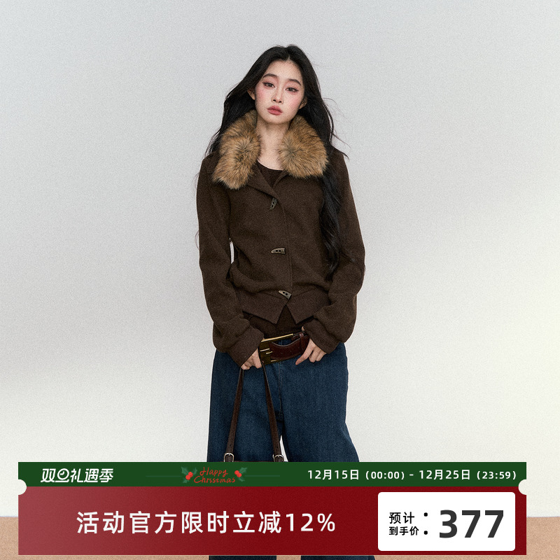 RedBling 原创设计小众高级感气质毛针织外套牛角扣收腰显瘦上衣