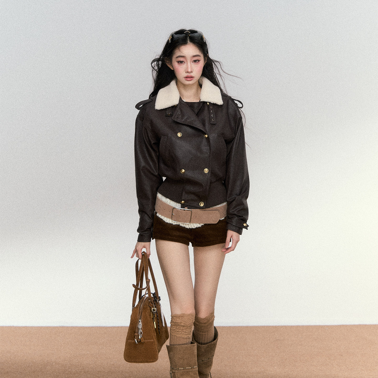 RedBling 原创设计秋冬新款时髦复古皮衣夹克高级感棕色短外套女,女装/女士精品,短外套,淘宝优惠券,粉丝福利购,淘宝优惠卷