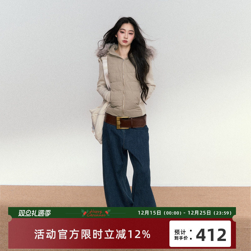 RedBling 原创设计秋冬新款收腰显瘦毛领连帽短款棉服排骨外套女