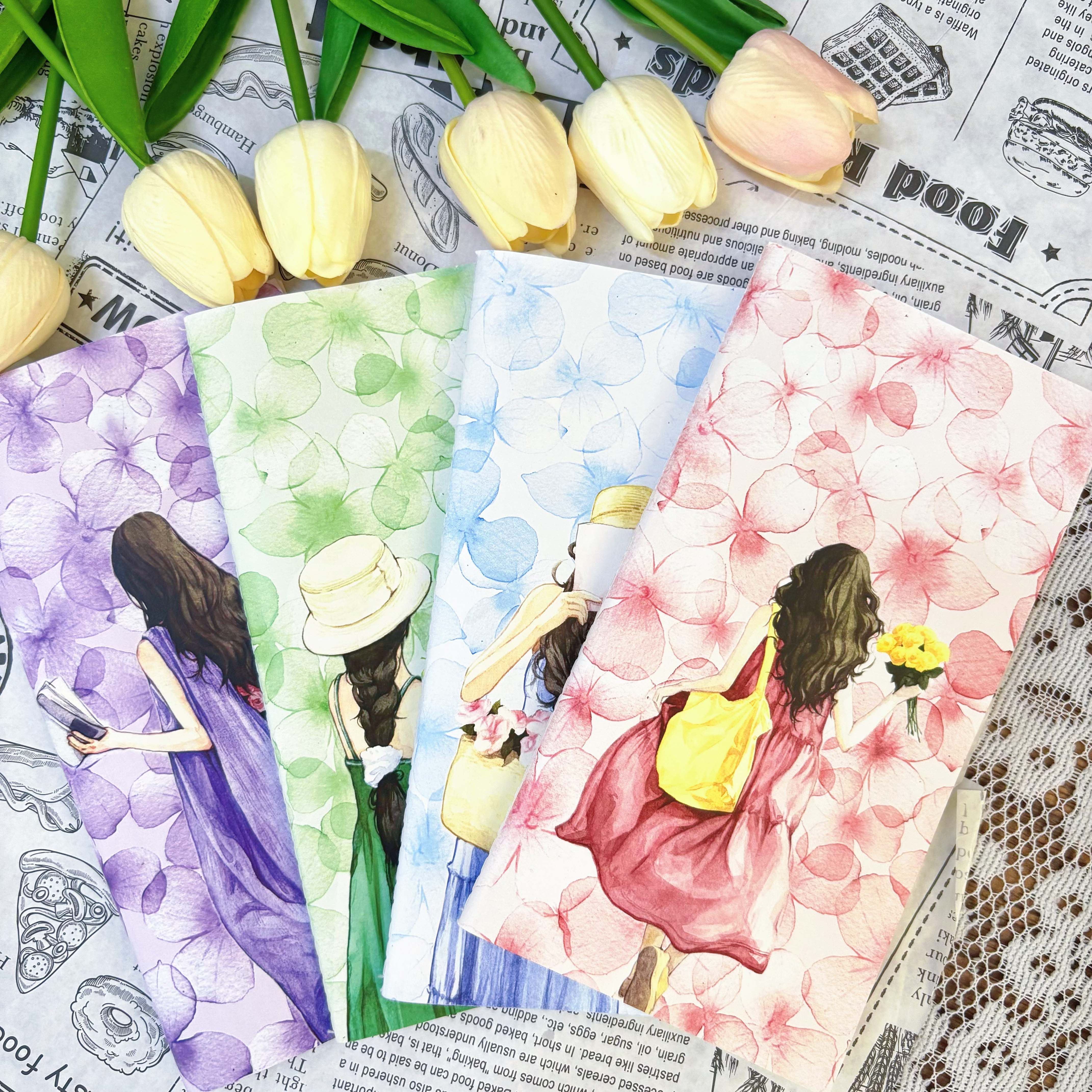 繁花原创新品 人物与花花封面 空白内页笔记手帐 TN本 手帐本