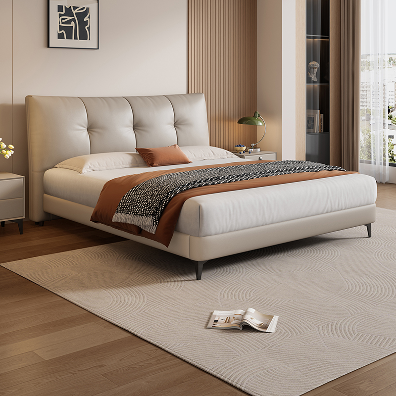 岚瑟琳进口头层牛皮婚床真皮床