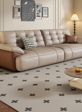 岚瑟琳真皮沙发意式极简客厅头层牛皮复古直排小户型大坐深2026款