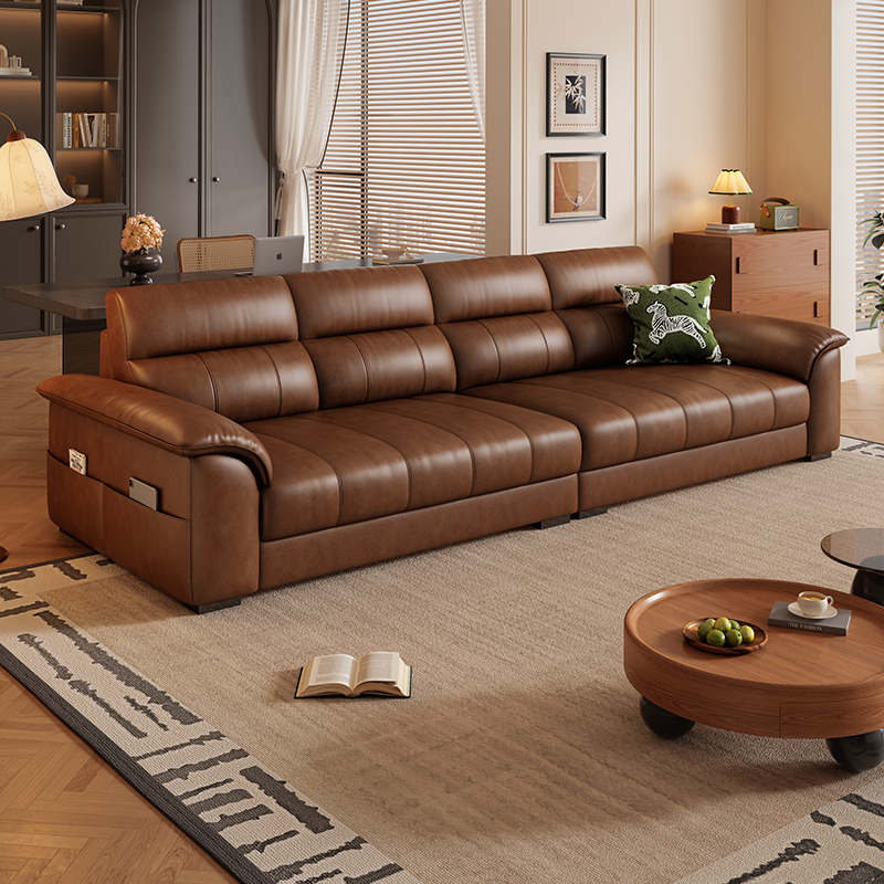 岚瑟琳复古风油蜡皮真皮沙发