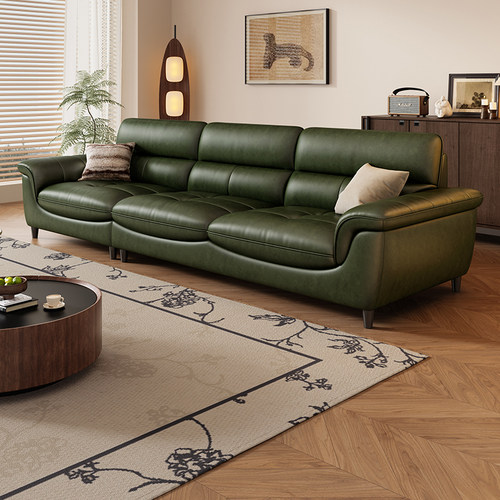 岚瑟琳复古绿进口油蜡皮真皮沙发