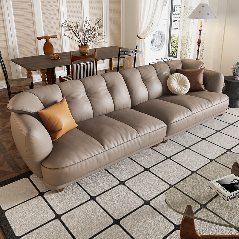 岚瑟琳复古真皮沙发头层牛皮客厅意式极简约现代轻奢2026新款直排