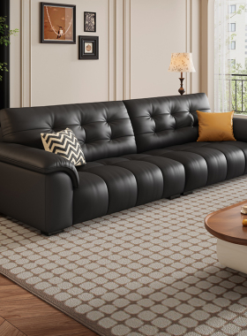 岚瑟琳真皮沙发意式极简头层牛皮小户型客厅黑色复古直排黑糖波波