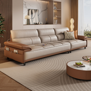 岚瑟琳真皮沙发客厅小户型现代简约直排头层牛皮储物袋拼色意式