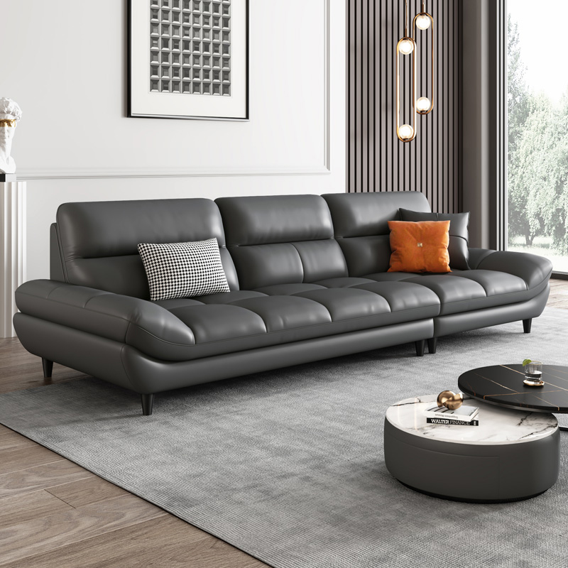 意式宽坐深黑色头层牛皮真皮沙发