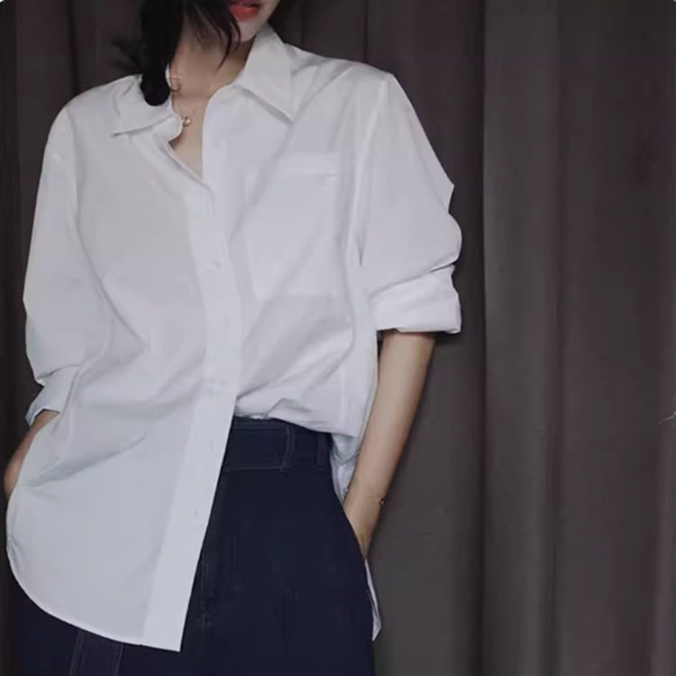 C712法式白色叠穿长袖衬衫外套女春秋新款高级感宽松bf慵懒风