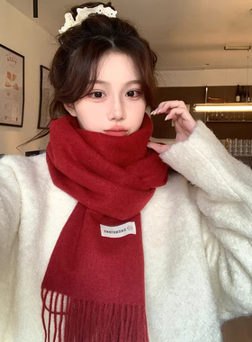 韩版红色2025新款针织围巾女冬季