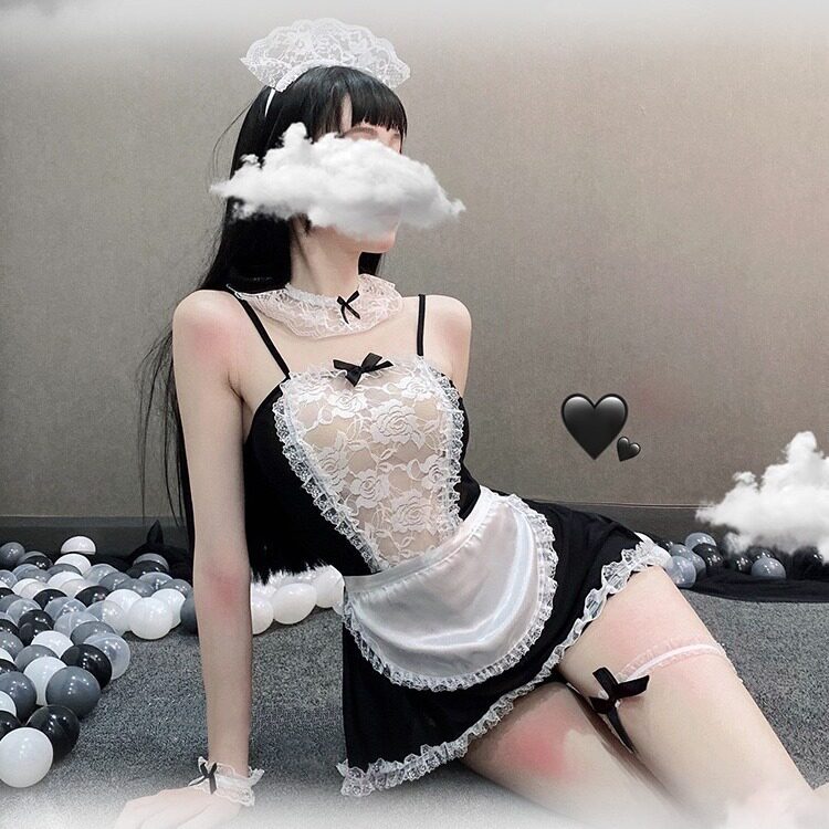 大码性感女仆蕾丝透视套装