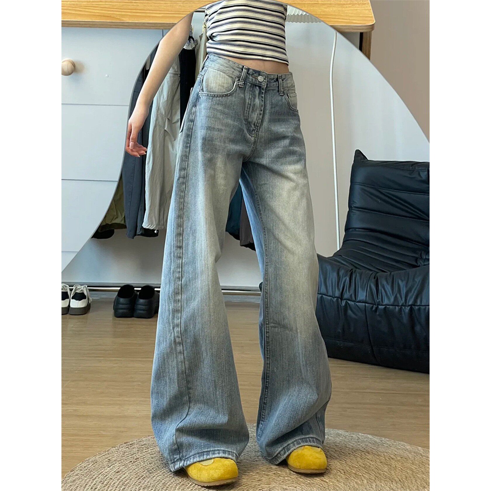 美式窄版弯刀阔腿牛仔裤女秋季2025新款大码胖mm高腰显瘦直筒长裤