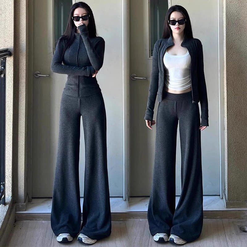 韩系显瘦休闲运动服套装女春季学生韩版卫衣宽松阔腿裤时尚两件套