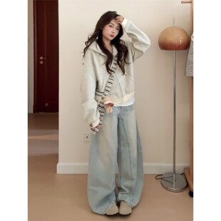 韩系早秋条纹连帽外套女秋季薄款2025新款宽松高级感休闲开衫卫衣