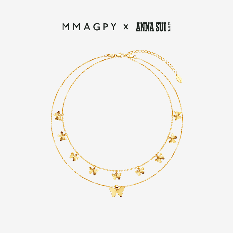 MMAGPYX ASA安娜苏赛姬蝴蝶吊坠双层项链轻奢小众女气质锁骨链