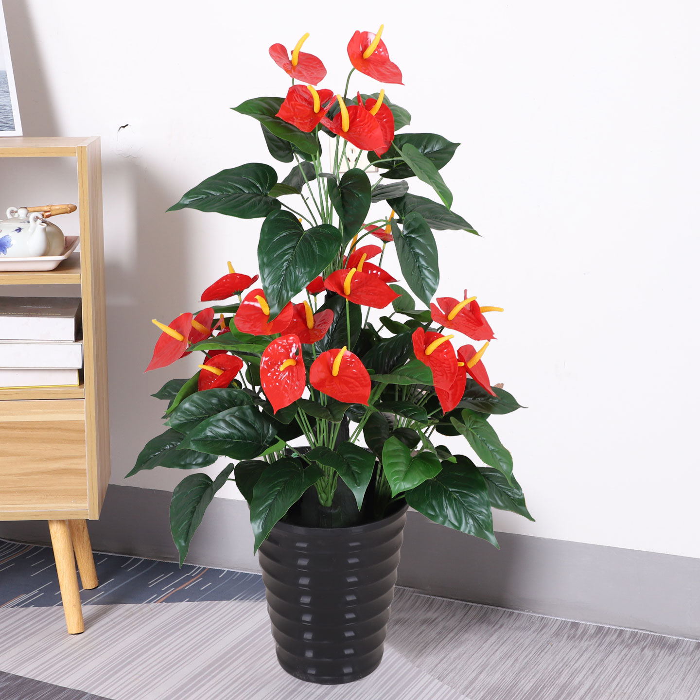 假花仿真塑料绢花室内客厅落地装饰仿真植物假树盆景盆栽摆件红掌