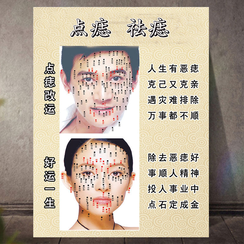 男女面痣图祛斑祛k痣海报脸部取痣宣传画面部点痣图祛痣面相广告
