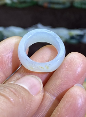 和田玉白青花籽料卡16随型戒指满皮洒金皮复古风文玩珠串跑圈戒圈