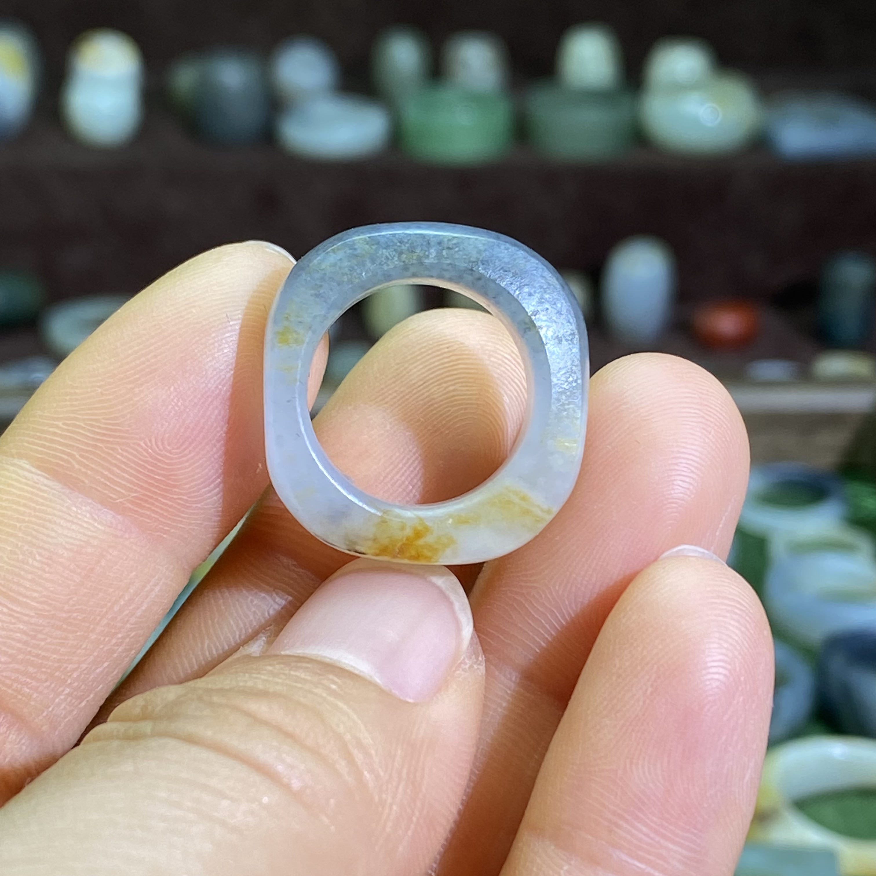 和田玉卡15随型方戒指满皮洒金皮籽料黑白分明复古风珠串跑环