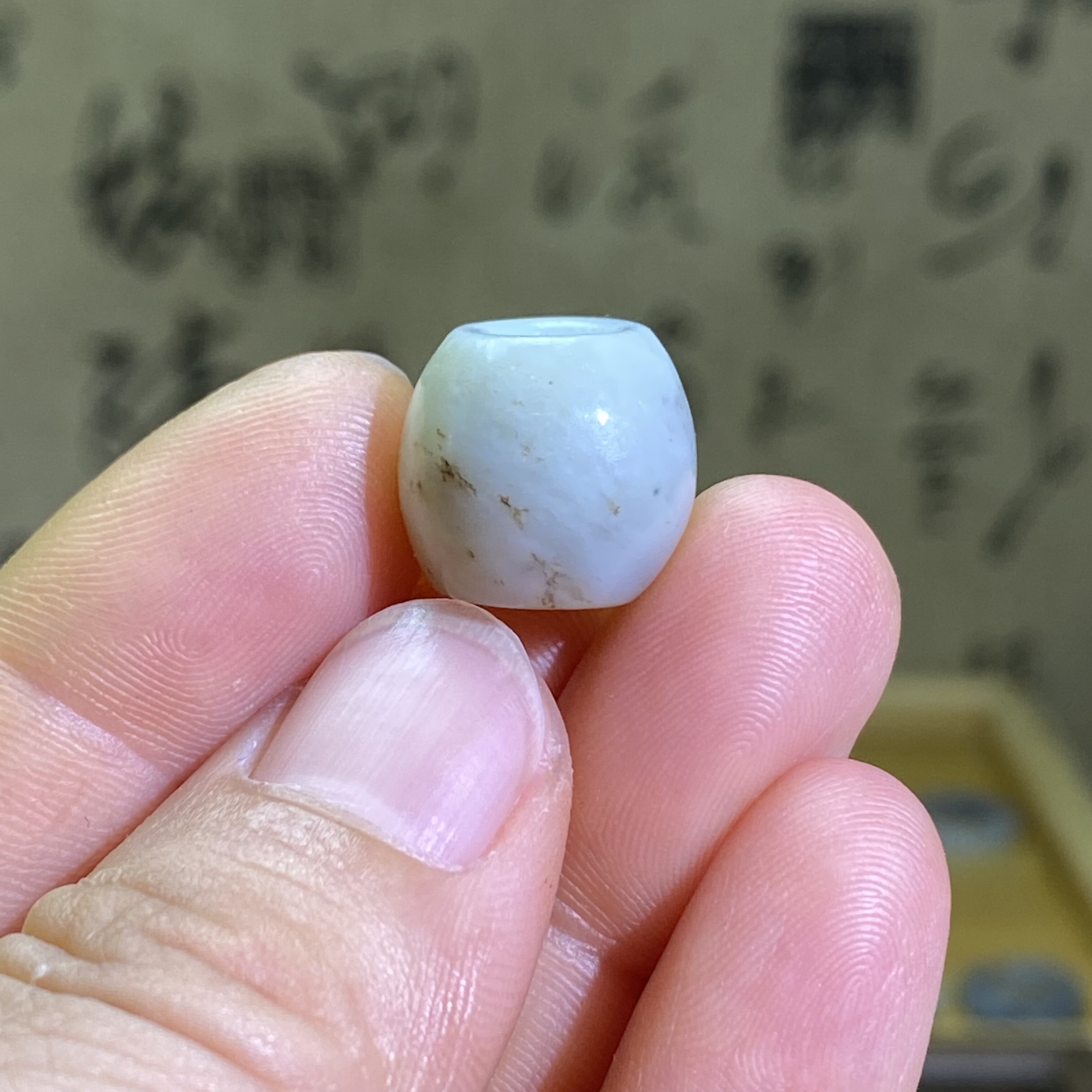 和田玉白玉水草花随型胖珠子配饰复古风老光工艺手编绳手链配珠