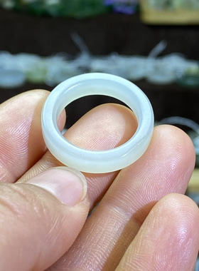 和田玉白玉籽料卡18直切随型戒指国风复古玉环戒圈文玩珠串挂饰