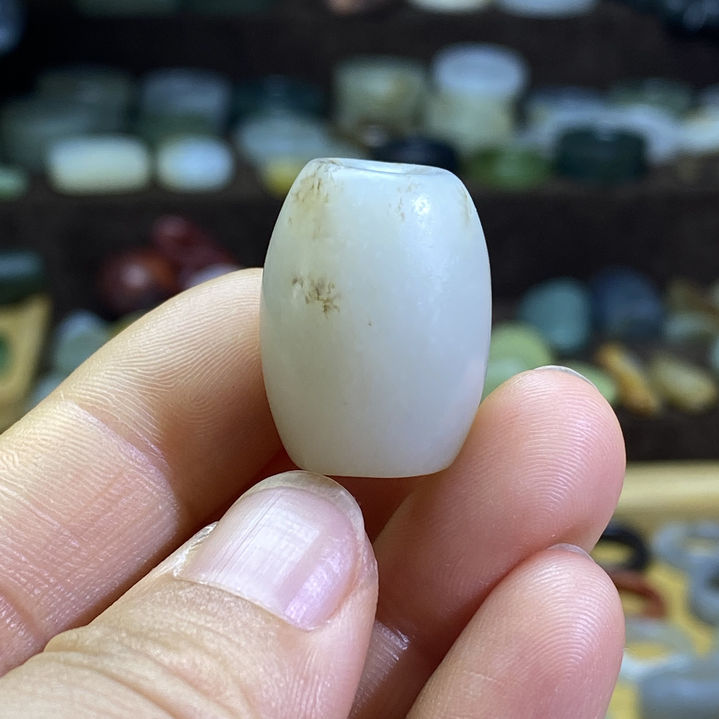 和田玉青白随型大桶珠配饰老光工艺古风藏式手链手编绳多宝配珠