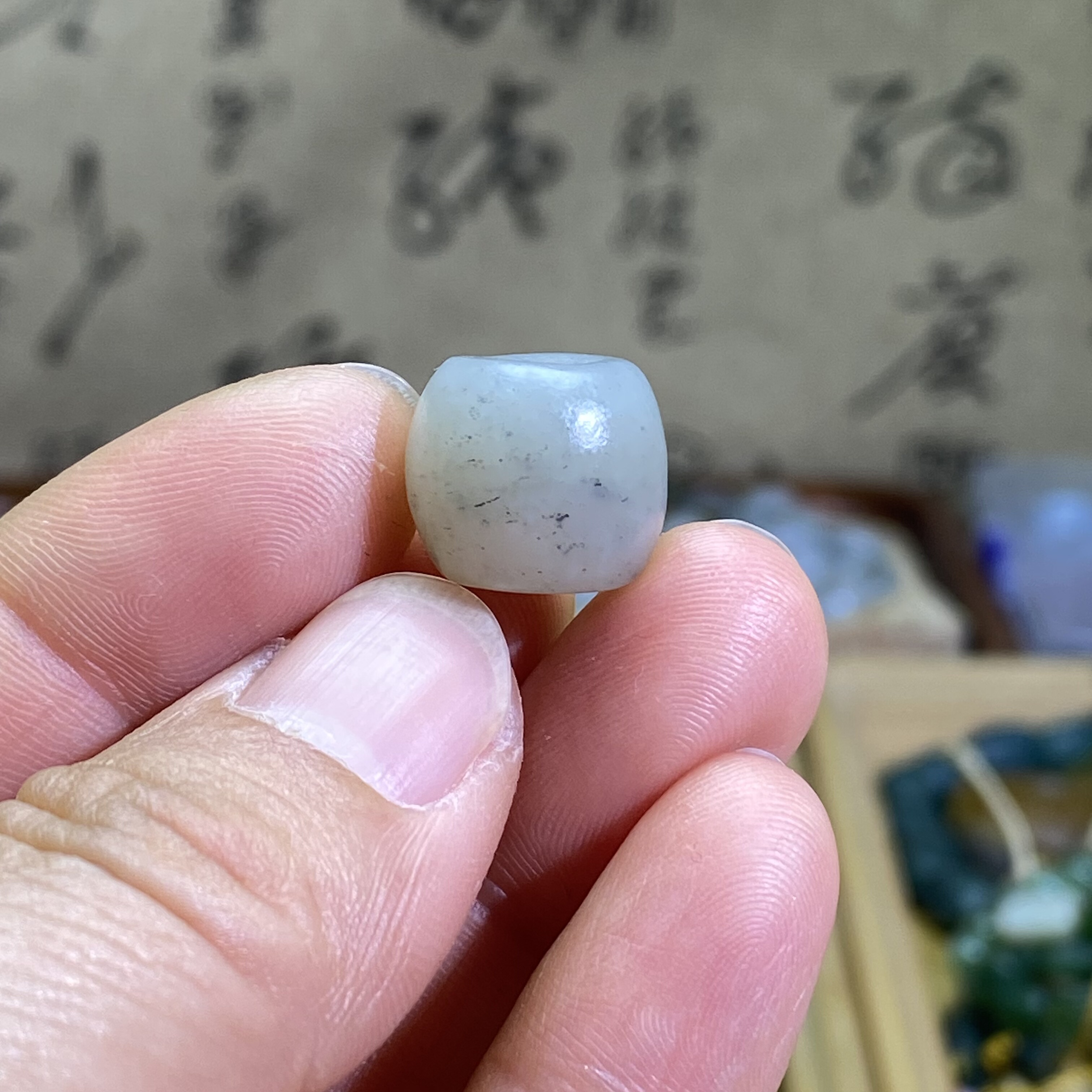 和田玉白玉飘青花随型珠子配饰复古老光工艺手编绳手串项链配珠