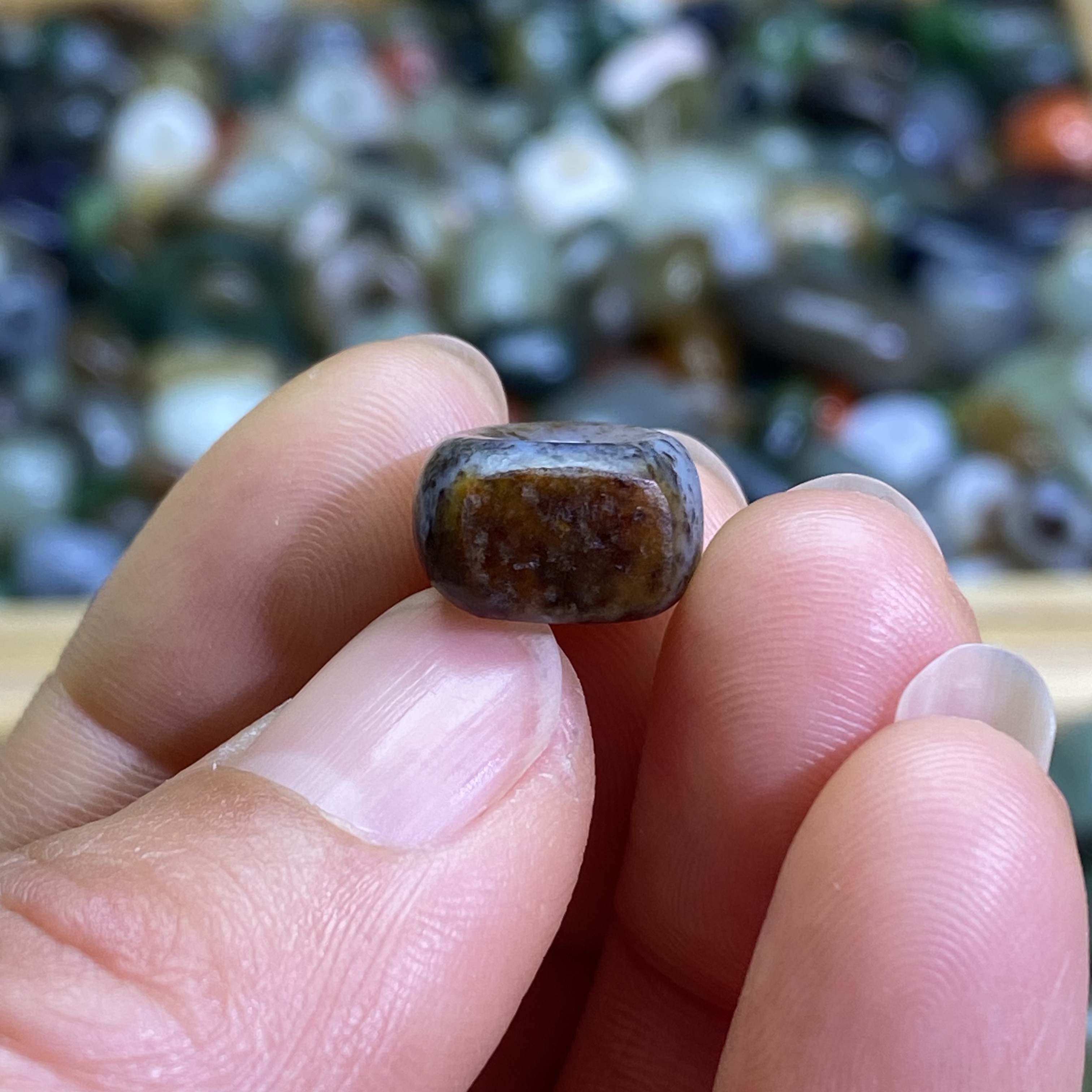 和田玉糖青花红油皮随型扣子配饰老光工艺复古风手编绳手链多宝配