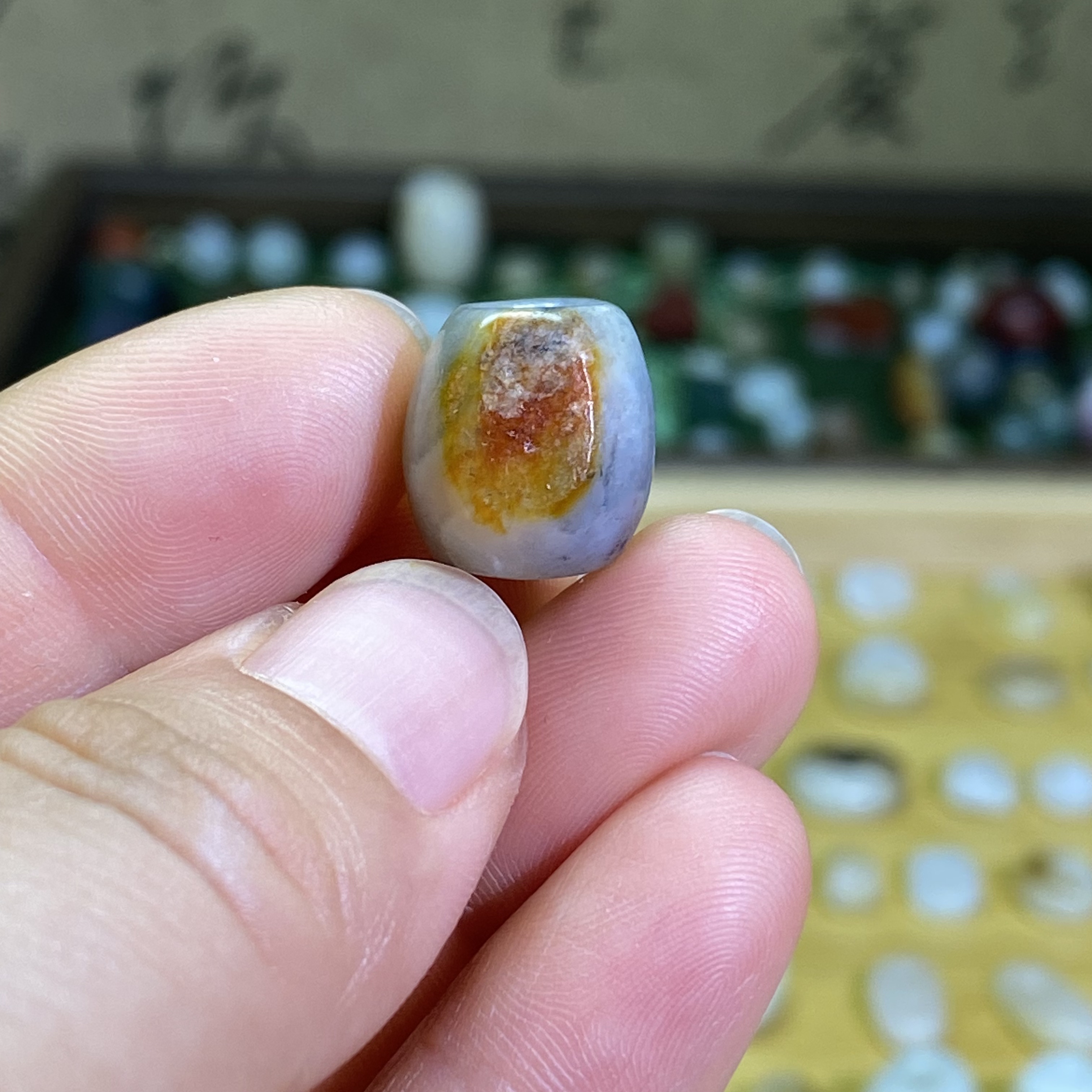 和田玉白青花沁黄皮籽料随型胖珠子配饰老光工艺复古风手编绳配珠