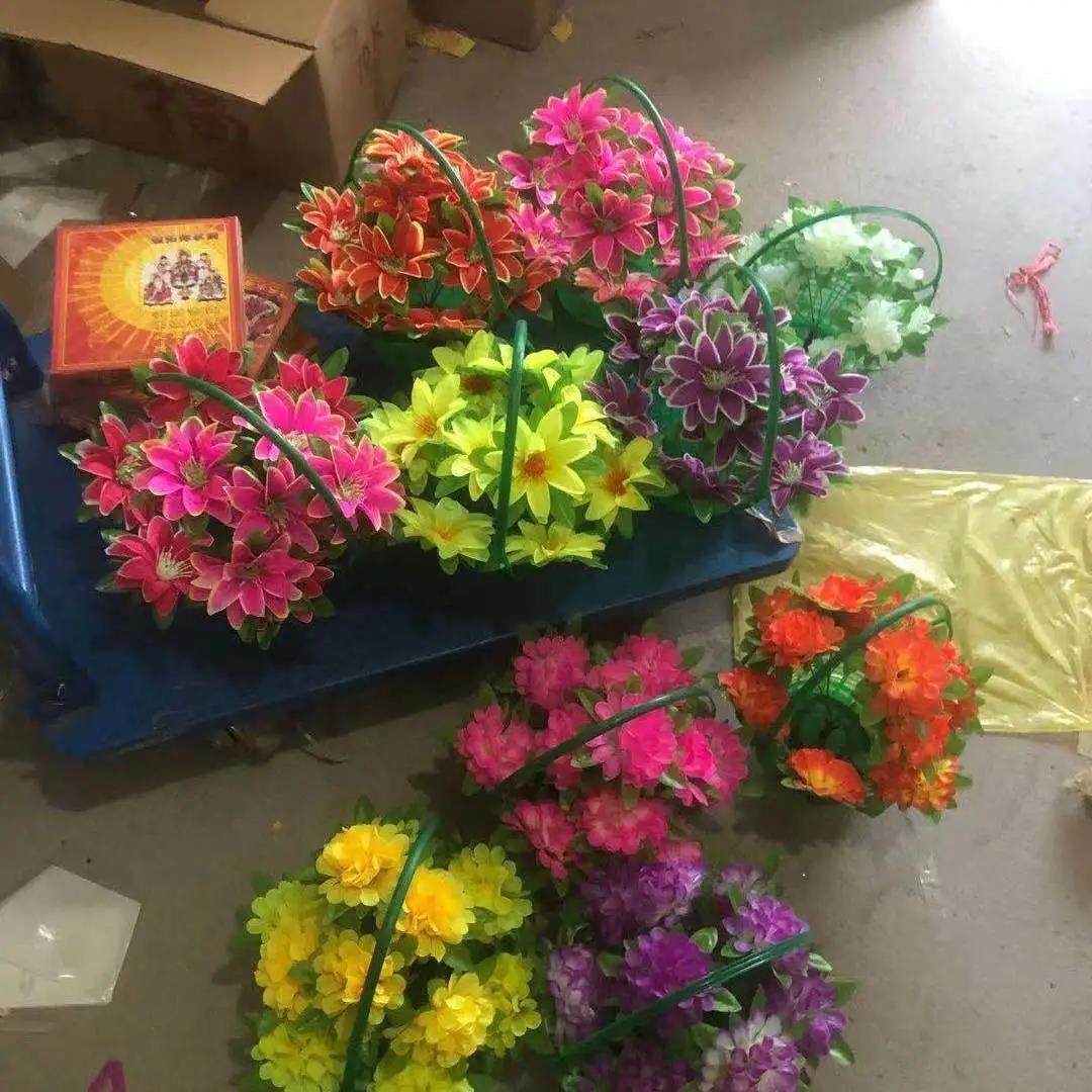6仿真菊花篮便宜清明花绢花扫墓花假花篮祭祀花盘景花公墓装饰花