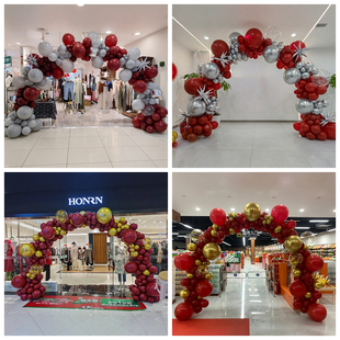 宝石红银灰金色气球拱门服装店开业高级感氛围布置周年庆场景装饰