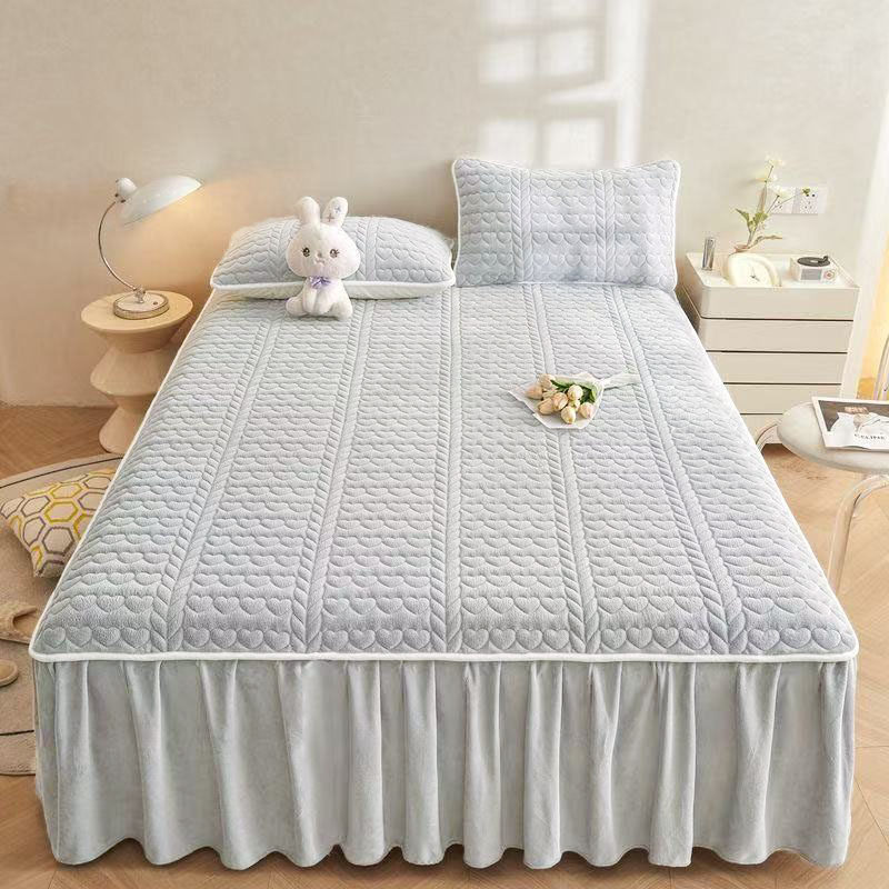 秋冬季新款公主风牛奶绒夹棉床裙带裙边遮丑下摆床罩床裙款防尘套