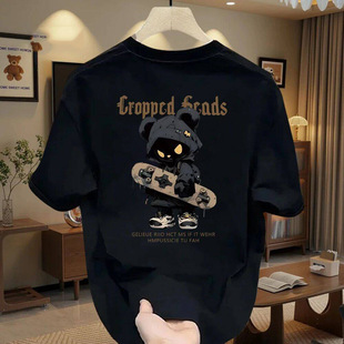 2025夏季 休闲时尚 新款 男大码 宽松感 潮流圆领纯棉t恤短袖 痞帅男装