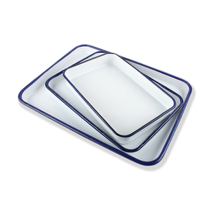 搪瓷托盘方盘酒店用白色盘子 实验室用白色托盘长方形消毒盘 带盖白色瓷铁盆实金属消毒托盘化工瓷盘塘瓷盘