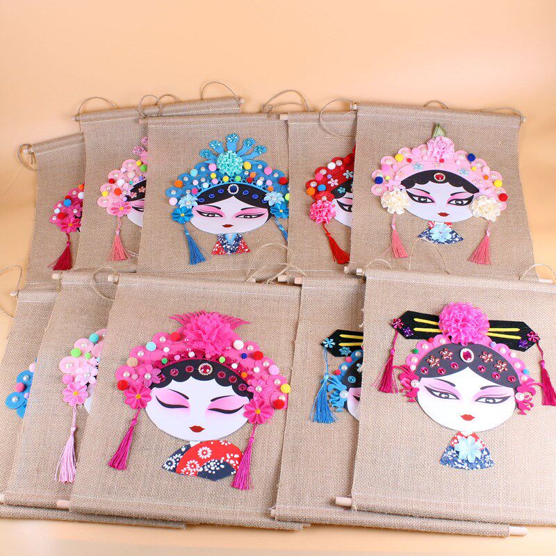 幼儿园创意中国风特色传统壁饰吊饰京剧花旦戏曲人物麻布麻绳挂件