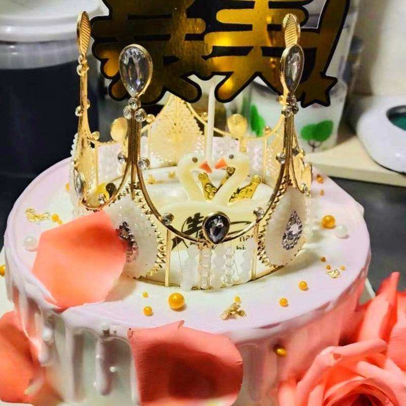 生日快乐甜品精品大人生日蛋糕插件手工创意金色派对拍照配件摆件