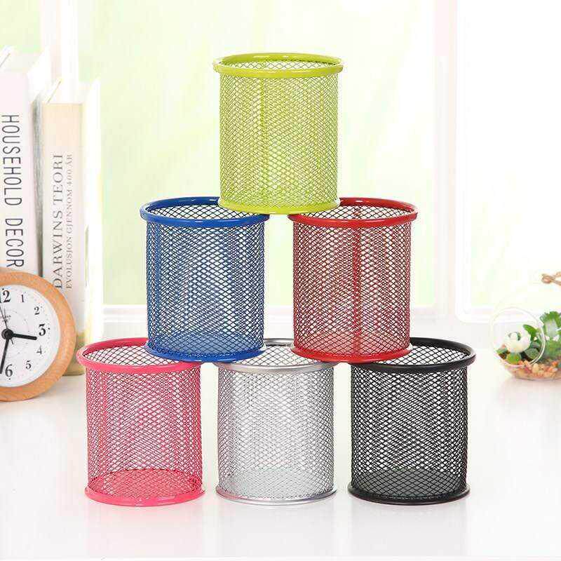黑色加厚笔筒圆形铁网创意金属简约多功能学生办公放笔的笔桶
