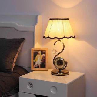 欧式卧室床头灯 现代简约带田园静音可调光创意时尚客厅 钟表台灯