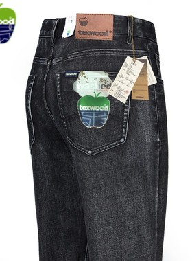 黑色直筒宽松苹果弹力牛仔裤男高腰深档休闲长裤子L32/L33