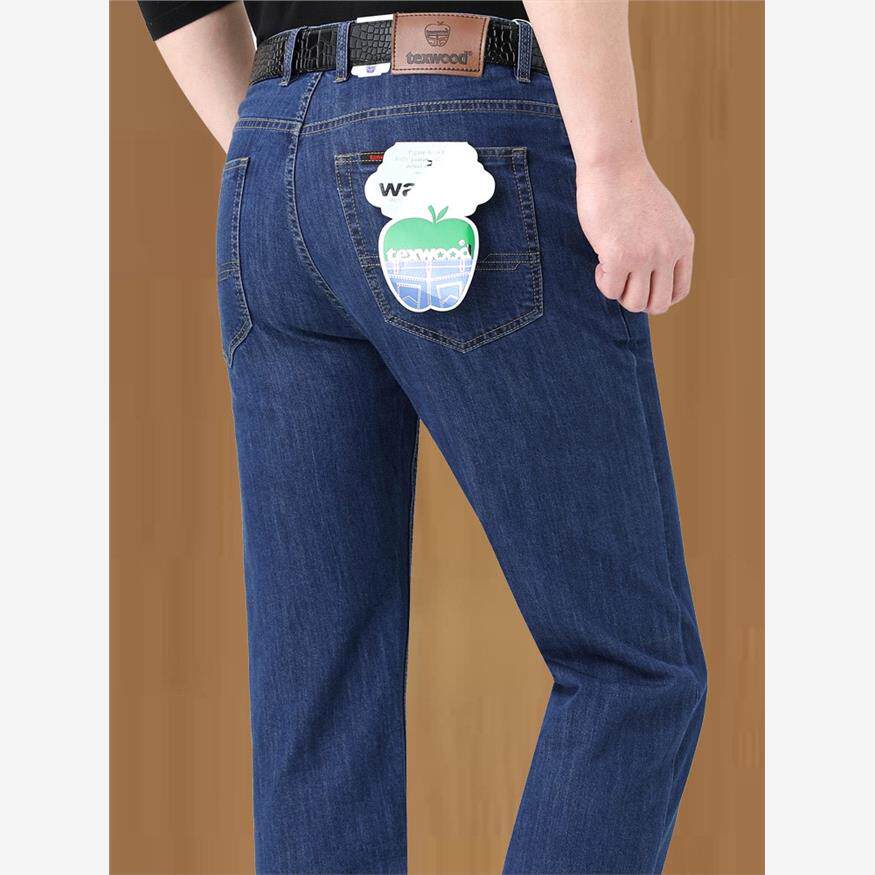 纯棉品牌男士牛仔裤高端宽松直筒中年男裤秋冬季厚款休闲裤子