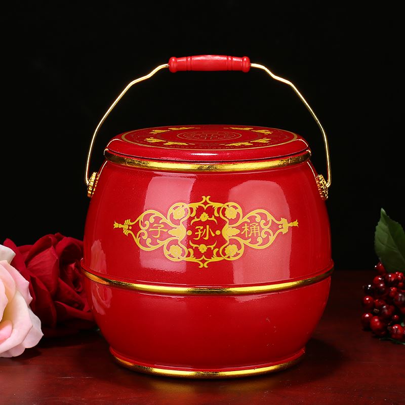 红色大号子孙桶新娘陪嫁结婚新款摆配件子孙宝桶仿木套装婚庆用品