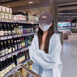 正肩上衣 连帽chic早春开衫 奶蓝色卫衣外套女春秋女装 2023新款