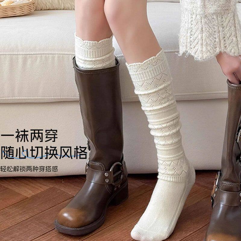 秋冬季小腿袜子女加厚花边保暖靴袜冬天羊毛质感日系jk长筒堆堆袜