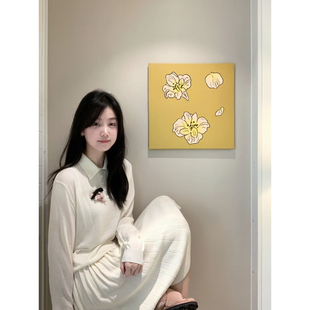 复古时尚POLO领长袖针织衫春季新款百搭上衣搭配半身裙