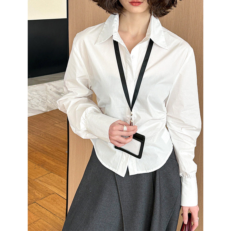 白色条纹正肩翻领休闲百搭衬衫女上衣春季免烫衬衫