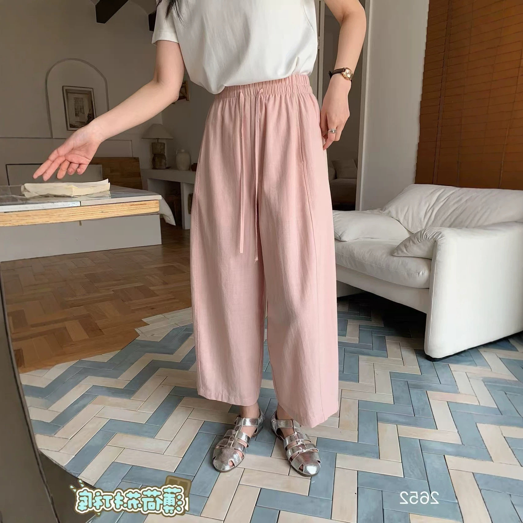 新色系天丝棉凉感八分九分气球休闲裤女夏季高腰阔腿裤