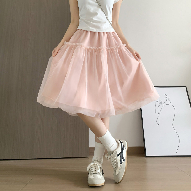 温柔风网纱裙女春夏季高腰显瘦蓬蓬裙少女风减龄半身裙