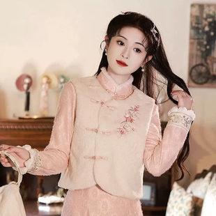 旗袍裙新款秋冬季长袖加厚保暖马甲套装淑女新中式超仙两件套