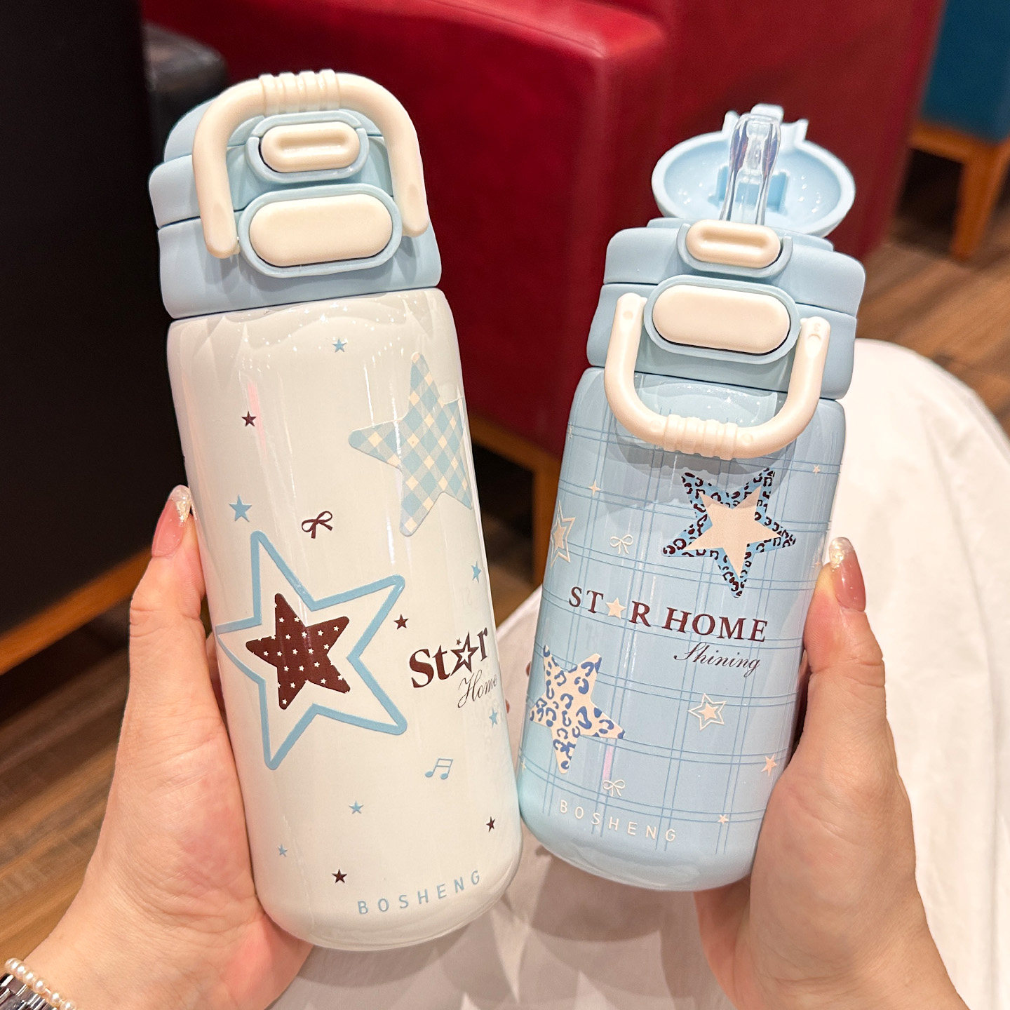 星星水杯儿童保温杯男女孩上学专用双饮杯学生便携高颜值吸管杯子