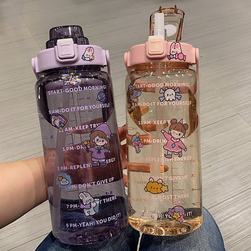 网红耐高温水杯超大号容量带吸管刻度2000ml运动夏季女水瓶塑料壶